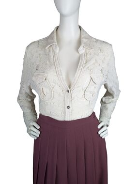 Solitaire Cream Lace Button Front Top Large Sheer Boho Romantic Blouse
